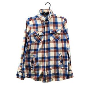 Element Hooded Flannel Shirt Jacket Mens S Zip‎ Blue Beoge Plaid Shacket Chore